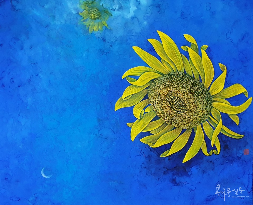 조춘제 作 「꽃이 나에게 말을 걸었다」, 72.7×60.6, 장지에 분채, 2021.