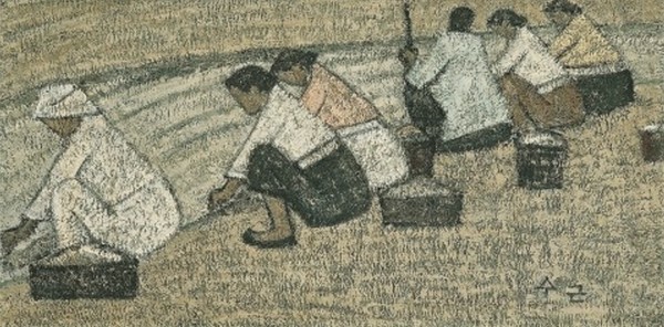 박수근 作 『빨래터』, 1954년, 캔버스에 유채, 15x31㎝. 리움미술관